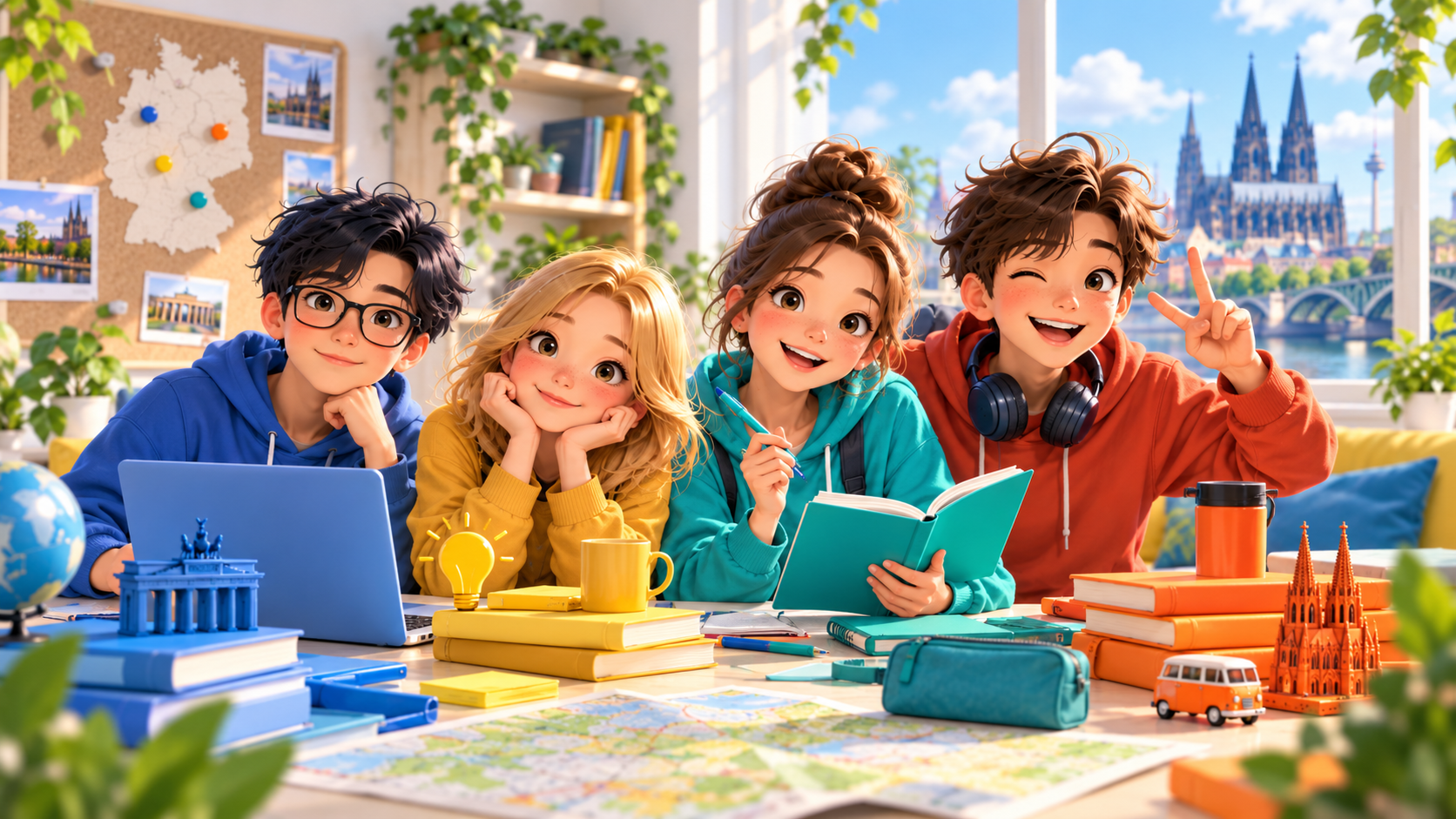 Noah, Emi, Lena és Ben együtt tanulnak németül