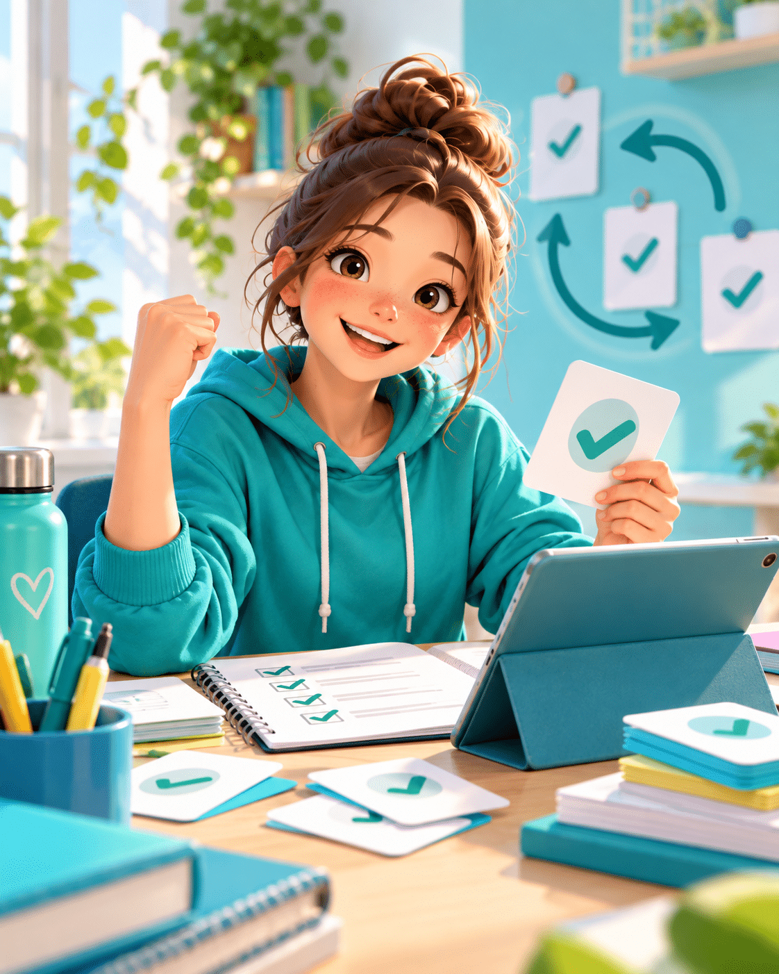 Lena sikeresen megold egy német gyakorlófeladatot tableten